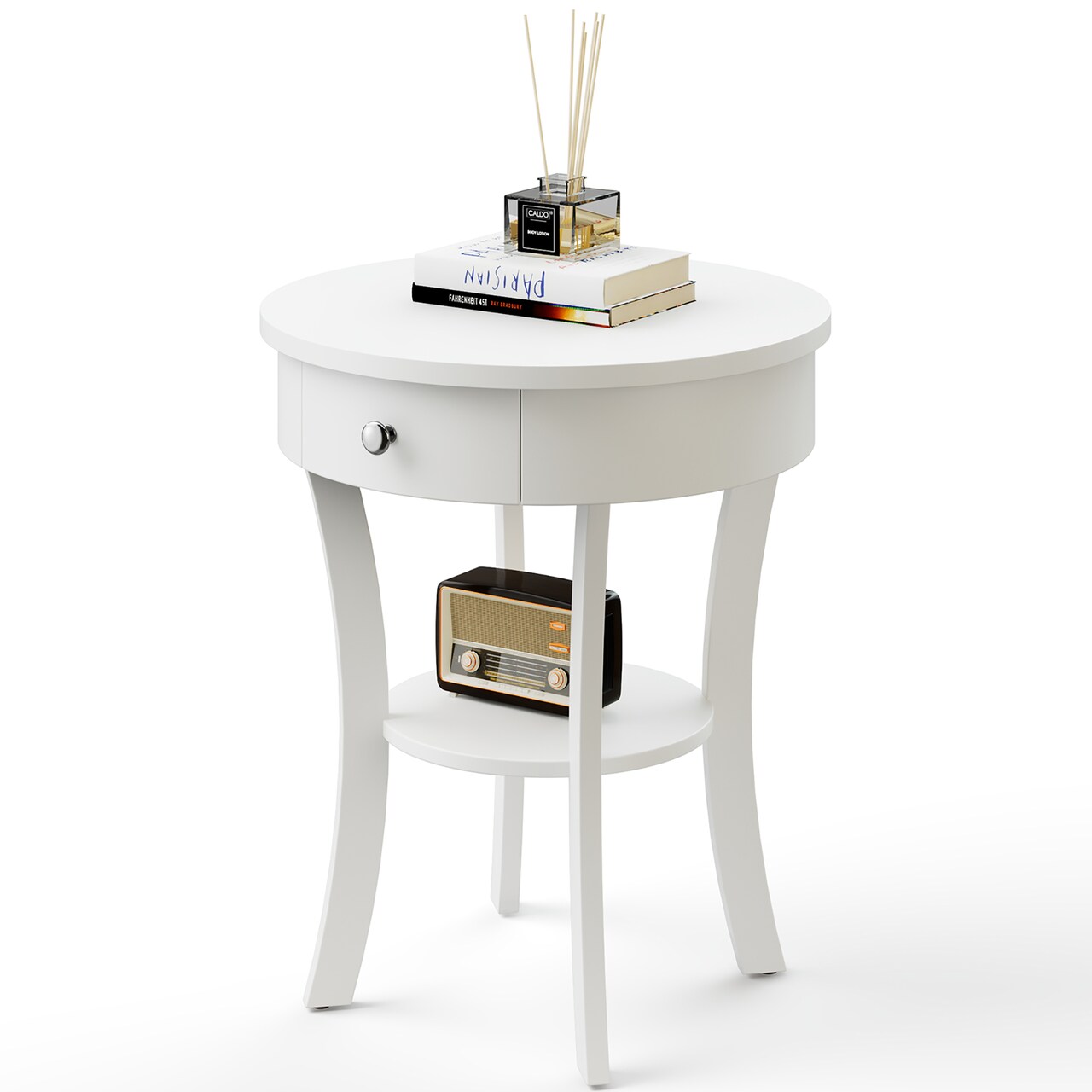 Costway 2-tier Side End Sofa Table Round Nightstand for Bedroom Living Room White/Espresso/Black